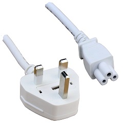 UK Plug to IEC C5 Cloverleaf Cable White